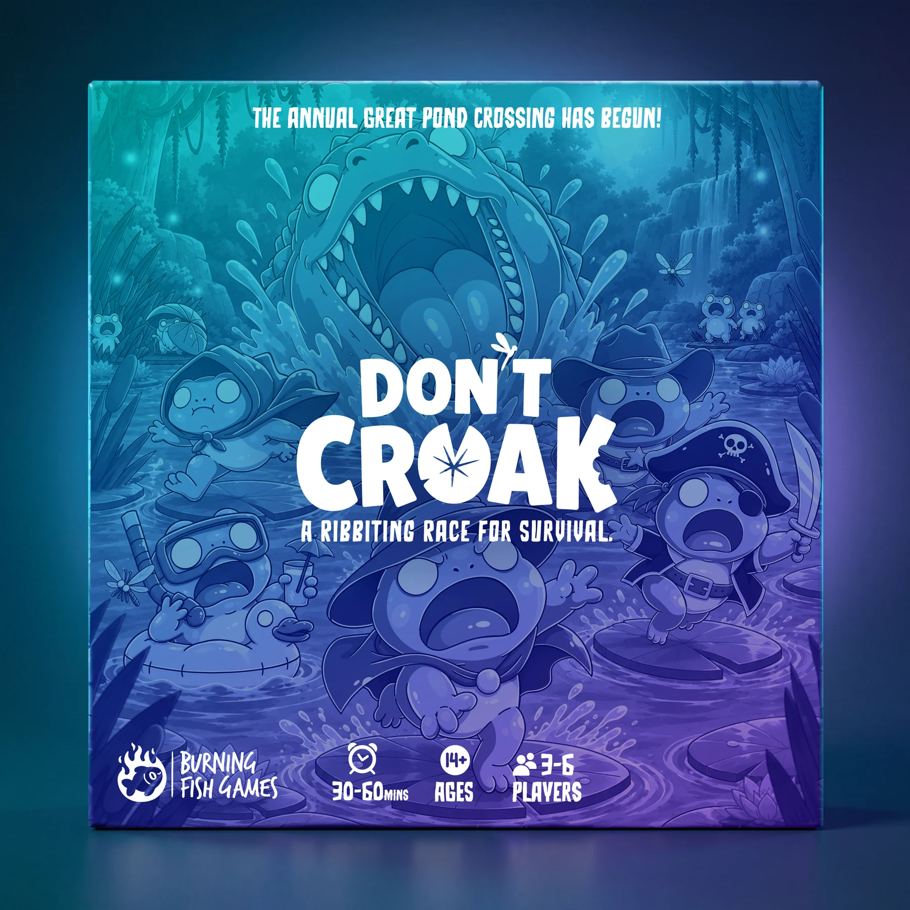 Don't Croak box front on blue/purple studio background
