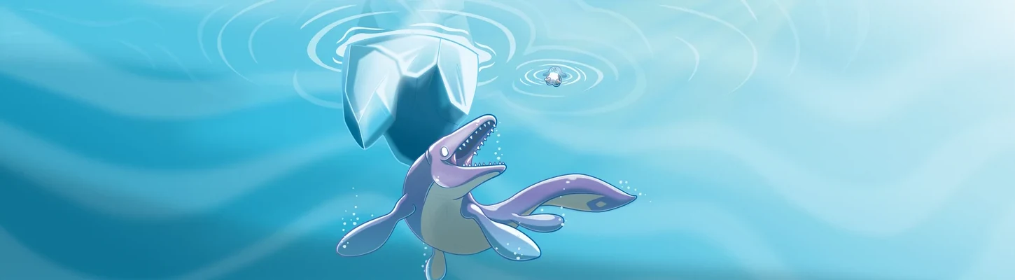 Jurassic Flap marine dinosaur swimming beneath an iceberg