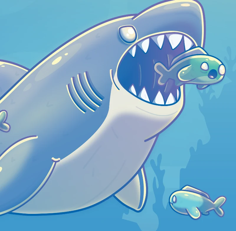 Bite Me shark artwork for the Stomach Wars expansion guide