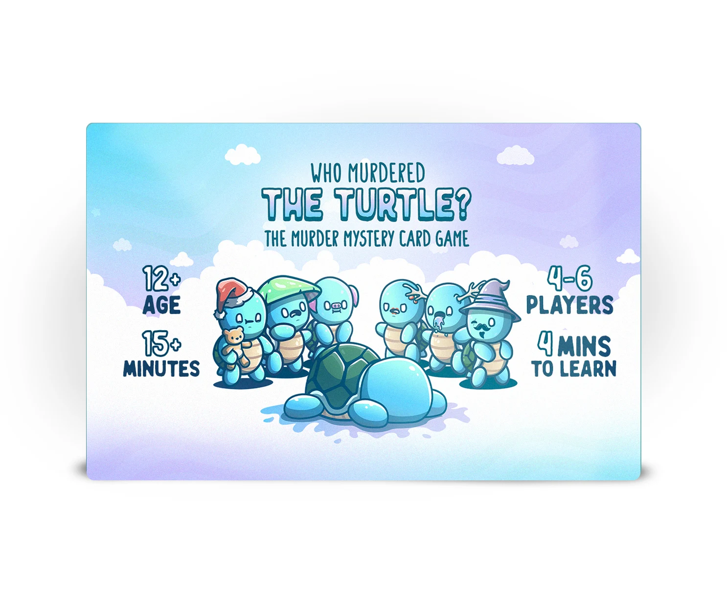Original Who Murdered the Turtle pastel blue/lavender box front on white
