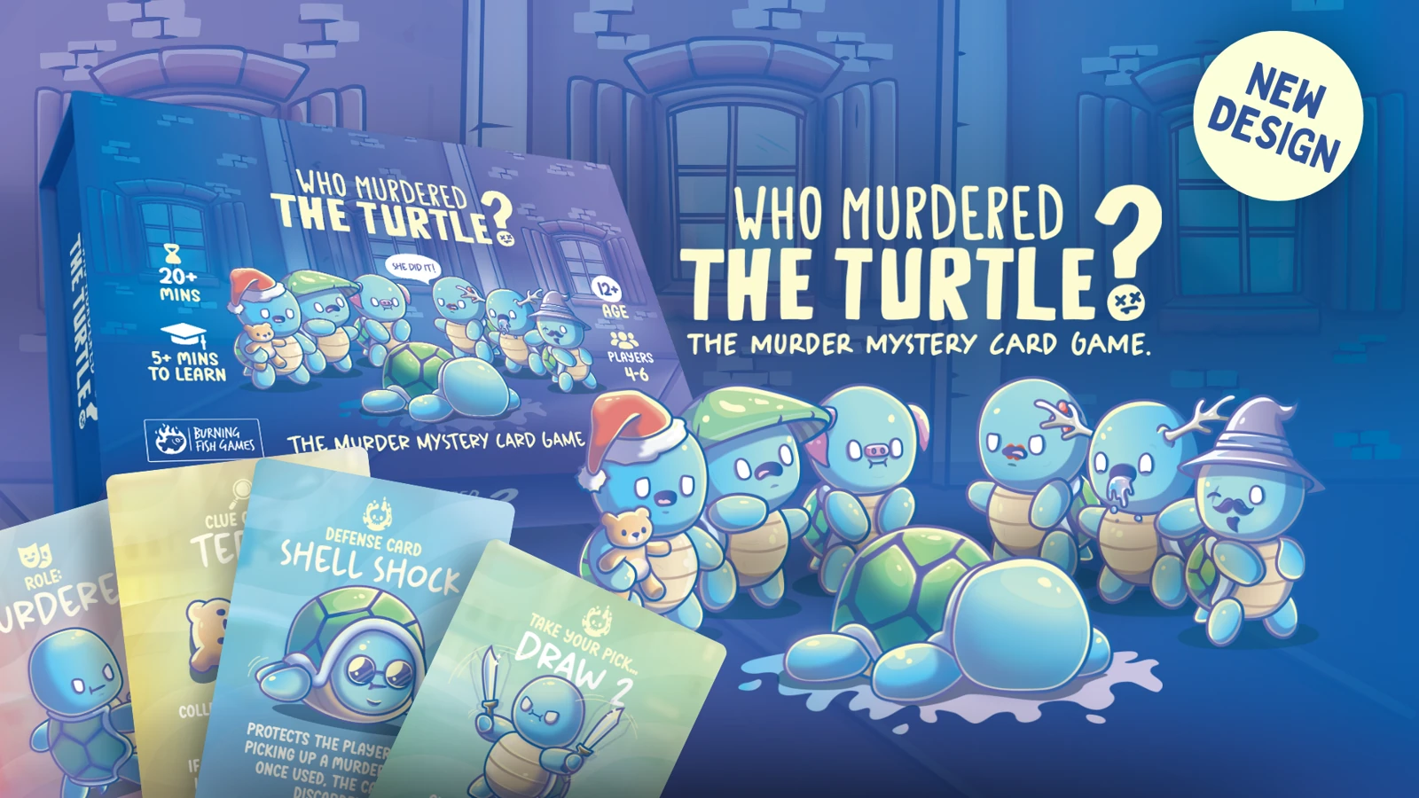 Who Murdered the Turtle? box, clue cards and suspicious turtle characters